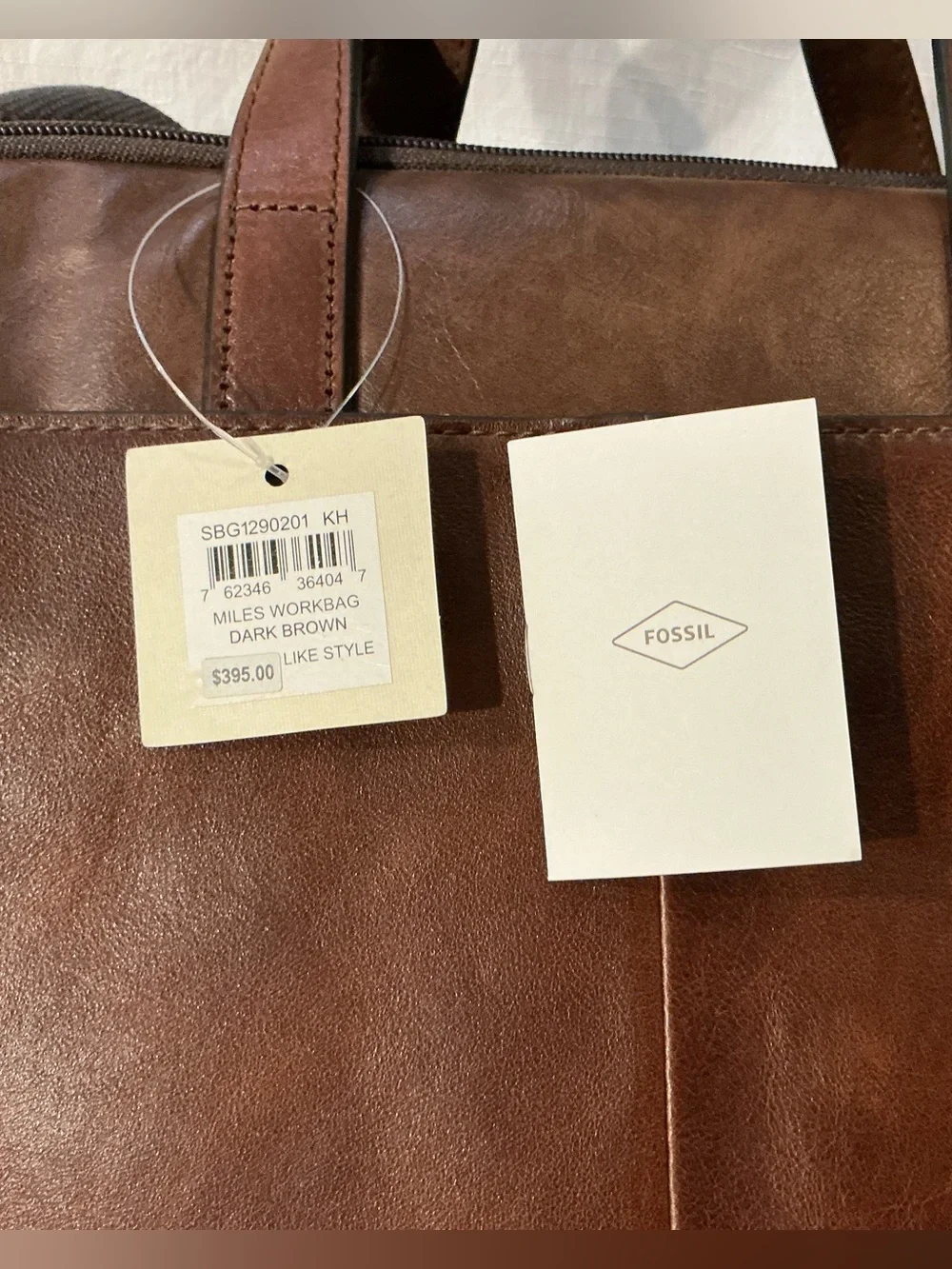 Fossil Miles Unisex Brown Leather Workbag Briefcase NEW